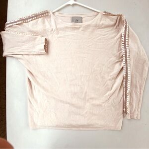 Liv Milano Gem Sweater, Cream/Ivory, Lace and Bead Embellishments Size Medium